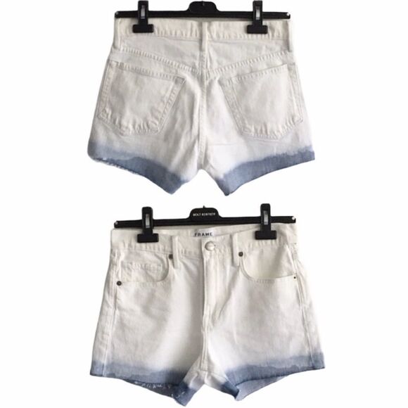 FRAME DENIM High Waisted Dip Dye Denim Shorts White Blue 26 - Picture 4 of 9